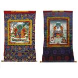 Two (2) Vintage Tibetan Tangka Wall Hanging Tapestries. Minor wear to paper or else good