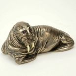 20th Century Russian 88 Silver Figural Walrus with Ruby Eyes. Stamped 88 Kokoshnik, IP. Good