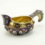 20th Century Russian 84 Silver and Cloisonne Enamel Kovsh with Cabochon Amethysts. 20A, 84