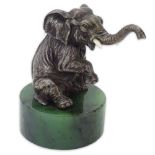 20th Century Russian 84 Silver Seated Elephant Figure on Nephrite Jade Base. Stamped Faberge (??),