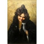 Attributed to: Federico Zandomeneghi, Italian (1841 - 1917) Oil on canvas "Portrait Of A Young
