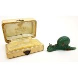 Early 20th Century Russian Carved Nephrite Jade Figural Snail in fitted box Signed Faberge.