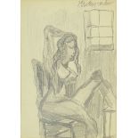 Oskar Kokoschka, Austrian (1886-1980) Pencil Drawing on Paper "Seated Nude" Signed Upper Right.