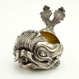 20th Century Russian 84 Silver Figural Dolphin Kovsh with Cabochon Garnet Nose. Stamped 20th Century