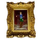 Circa 1900 Limoges Enamel on Copper Plaque, "Cavalier". Signed (?) Susan en verso. Good condition.