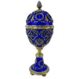 Early 20th Century Russian 88 Gilt Silver and Enamel Egg Set Throughout with 924 Rose Cut Diamonds