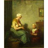 Bernardus Johannes Blommers, Dutch (1845-1914) Oil on canvas "Mother's Joy" Indistinct signature