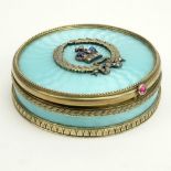 20th Century Russian 88 Silver Guilloche Enamel Snuff Box with Diamond and Sapphire Accents. Stamped