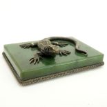 20th Century Russian 88 Silver Lizard Figure on Nephrite Jade Base. Stamped Faberge and 88