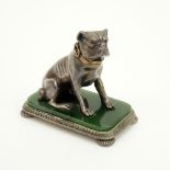 20th Century Russian 88 Silver Dog Figure on Nephrite Jade Base and with 56 Gold (14k) Collar.