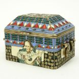 20th Century Russian Cloisonne Enamel Hinged Box. Signed Faberge, Double eagle Imperial Warrant