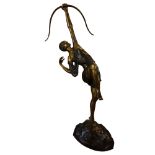 Large Modern Art Deco Style Bronze Sculpture "Diana The Archer" by Pierre LeFaguays. Signed. Good