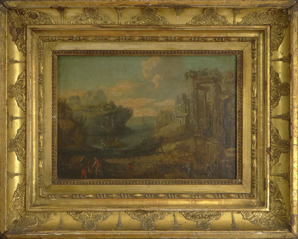 Old Master Oil on Canvas. Continental School Depicting Architecture, Boats and Figures. Very Old - Image 3 of 8