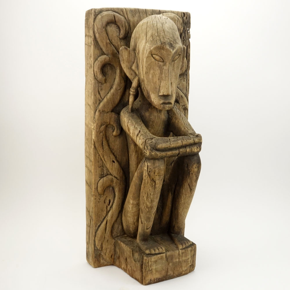 19th Century or Earlier Indonesian Nias or Leti Carved Wood Ancestor Seated Figure. Unsigned. - Image 2 of 10