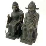 Pair 19/20th Century Chinese Filled Bronze Emperor and Empress Statues. Wear and rubbing or in