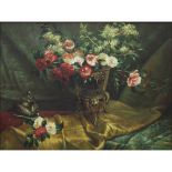 Richard Stewart (20th C) Large Oil Painting "Still Life Flowers" Signed Lower Right. Good condition.