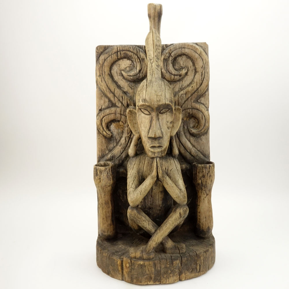 19th Century or Earlier Indonesian Nias or Leti Carved Wood Ancestor Seated Figure. Unsigned.