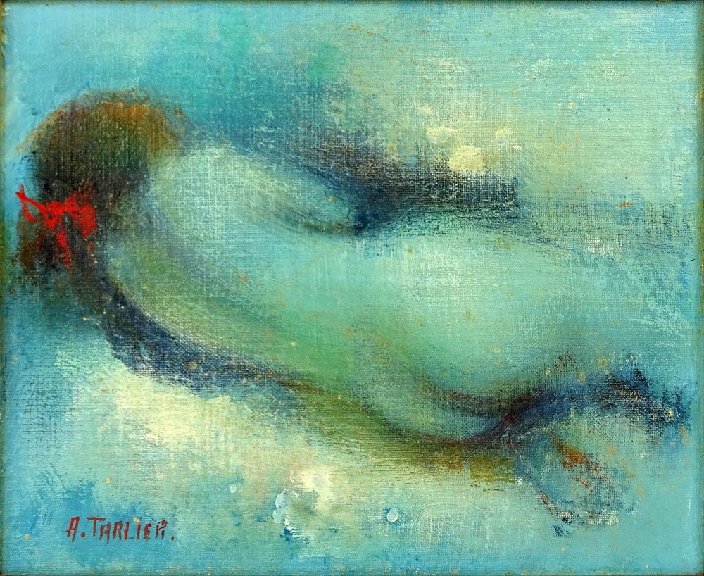 Decorative 20th Century Oil on Canvas "Reclining Nude" Signed A. Tarlier Lower Left. Good condition. - Image 2 of 8