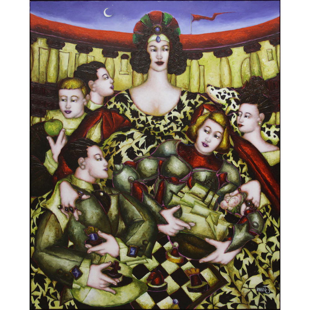 Ernesto, Portuguese/French (20th-21st century) Circa 2000 Oil on Canvas, "Isabelle et Reine". Signed - Image 2 of 8