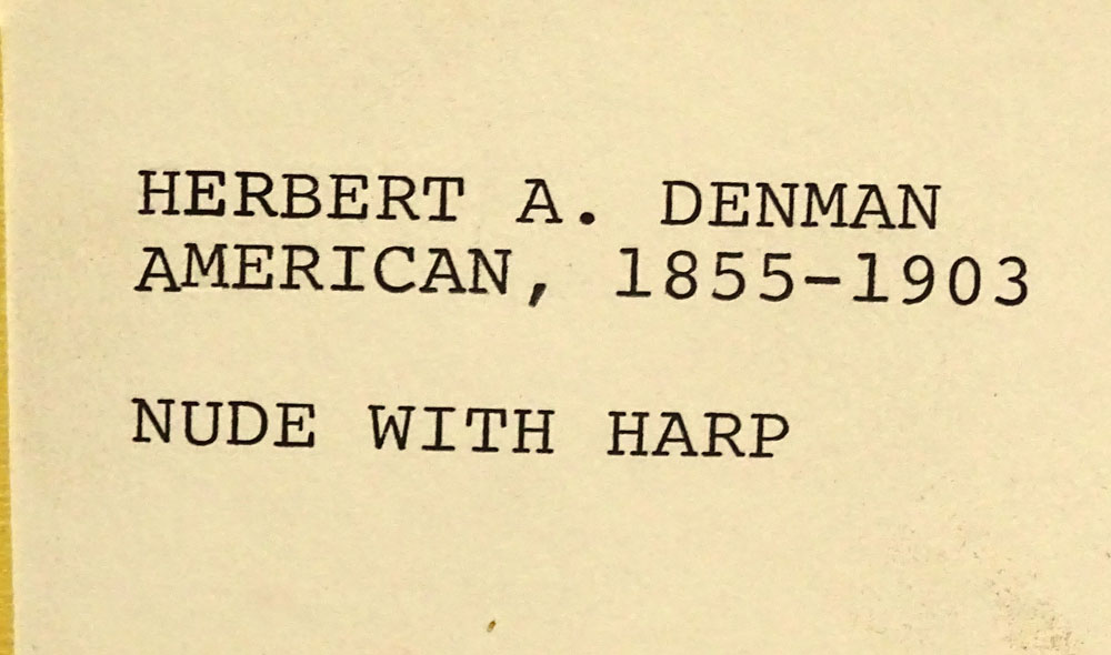 Herbert Denman, American (1855-1903) Oil on canvas, "Nude with Lyre". Signed Lower Right. Craquelure - Image 12 of 12