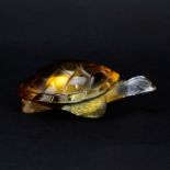 Lalique France Crystal Amber Tortoise Paperweight. Signed. Good condition. Measures 2-1/4" H x 6"