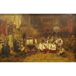 19th Century Italian School Oil on Canvas "Church Interior" Signed Lower left C. Vannini? Antique