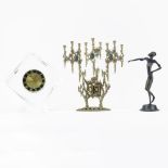 Grouping of Three (3) Judaic Items and Lucite Clock. Includes: Hakuli bronze figurine (11-1/4"