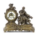 Antique Ansonia "Macbeth" White Metal Figural Mantel Clock. Porcelain dial, Roman numerals. Some