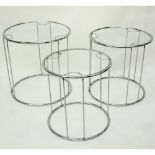 Attributed to: Milo Baughman, American (1923-2003) Set of Three (3) Chrome and Glass Nesting Tables.