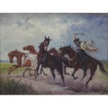 20th Century Hungarian Oil on Canvas Painting, "Wild Horses" Signed Lower Right. Signature