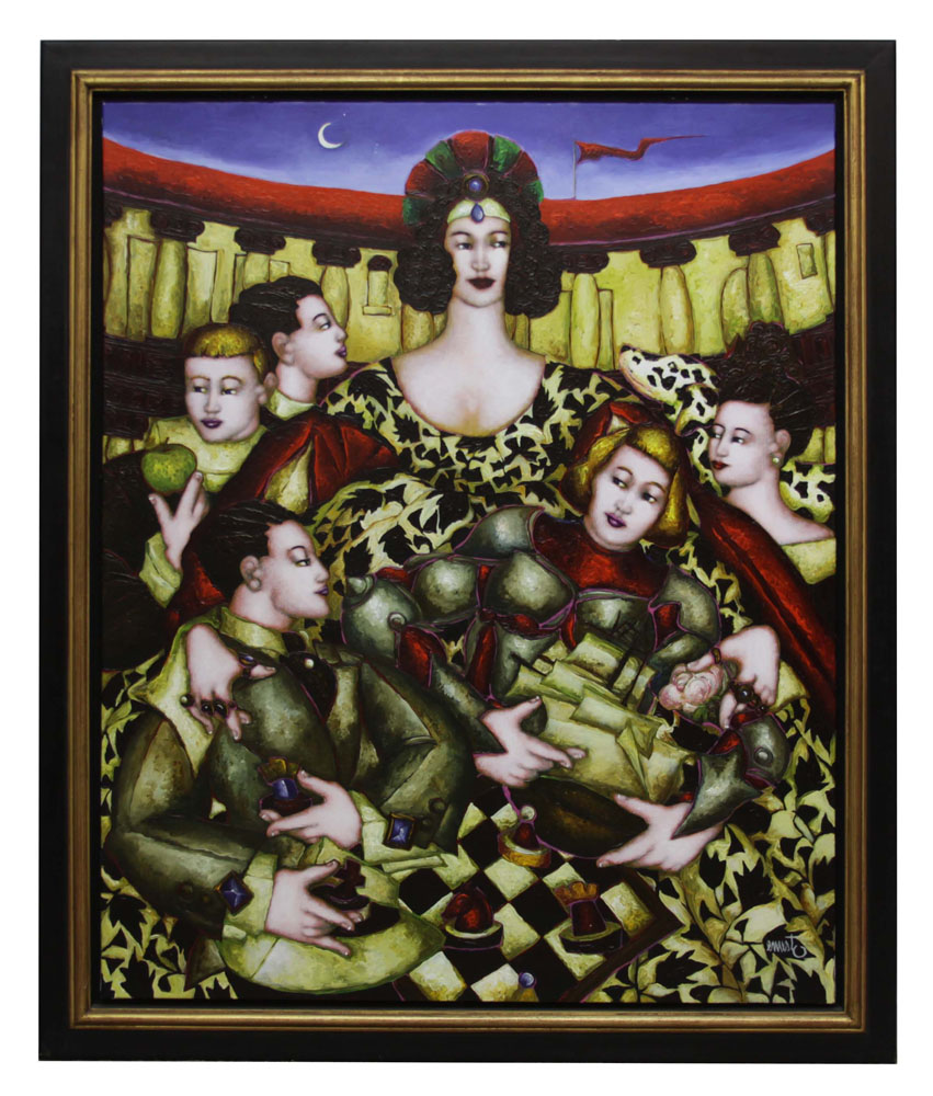 Ernesto, Portuguese/French (20th-21st century) Circa 2000 Oil on Canvas, "Isabelle et Reine". Signed - Image 3 of 8