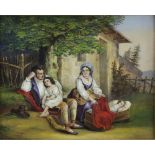 Antique Italian School Oil On Canvas "Country Family" Signed. C. Colari. Good Condition. Measures