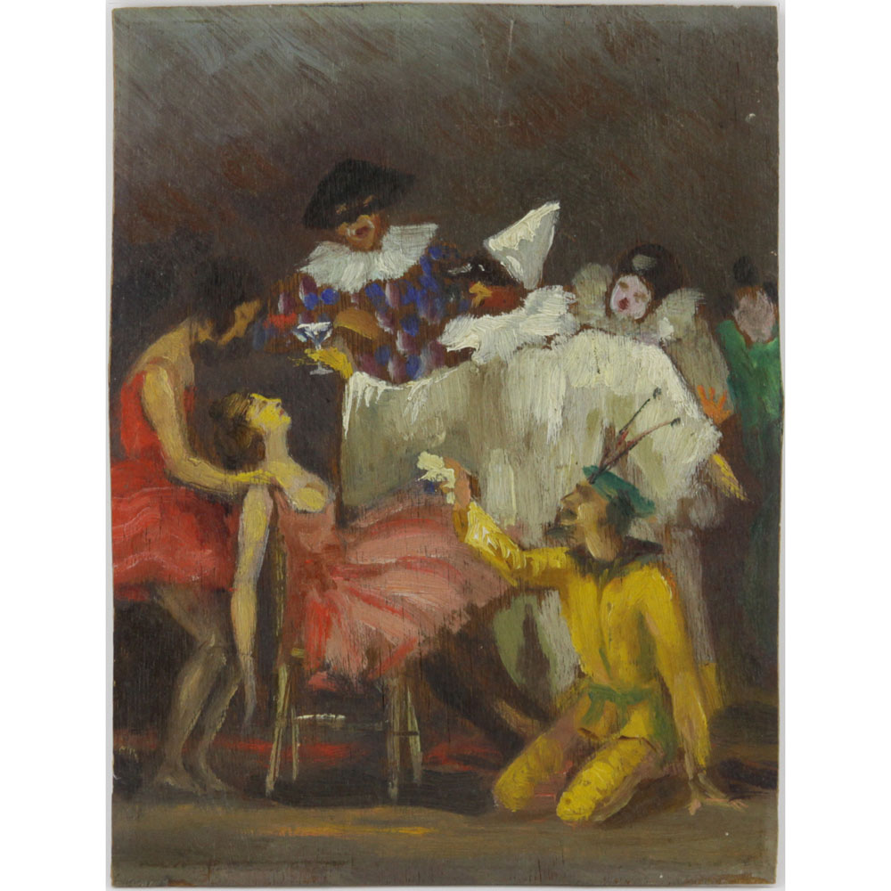 19th Century Venetian School Oil on Panel "Commedia del"Arte". Inscribed en verso. Good condition. - Image 2 of 8