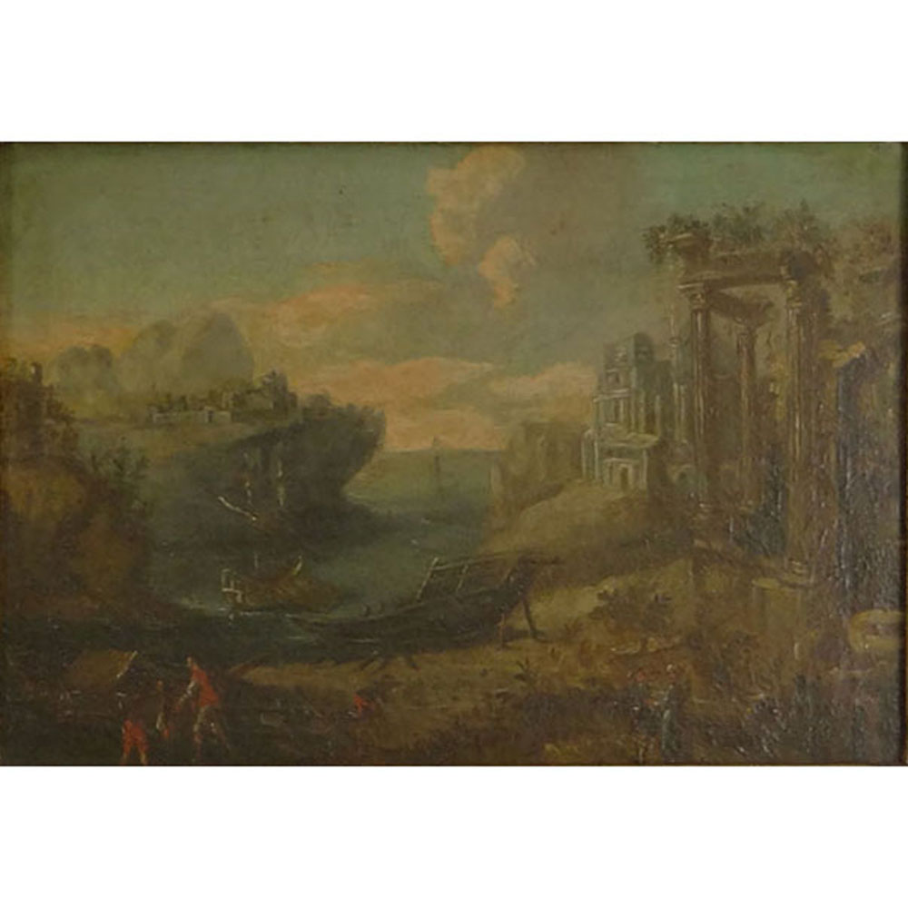 Old Master Oil on Canvas. Continental School Depicting Architecture, Boats and Figures. Very Old - Image 2 of 8