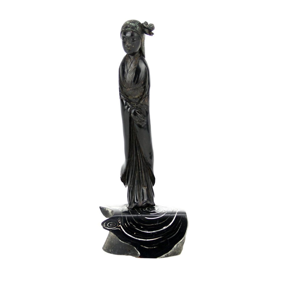 Vintage Carved Black Coral Figurine "Asian Woman" Unsigned. Good vintage condition. Measures 7-3/