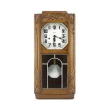 Antique Cirod Marque Deposee Art Deco Carved Wood Wall Clock. Includes key and pendulum, missing