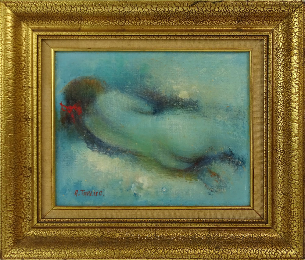 Decorative 20th Century Oil on Canvas "Reclining Nude" Signed A. Tarlier Lower Left. Good condition. - Image 4 of 8