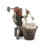 Antique Bergmann Cold Painted Vienna Bronze Gnome Crystal Miner. Signed with "B" in an urn-shaped