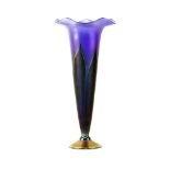 Lundberg Studios "Gabriel" Pulled Feather Art Glass Vase. Signed. Good condition. Measures 13" H.