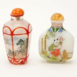 Grouping of Two (2) Antique Chinese Snuff Bottles. Includes: 1 Peking glass (3" H), and 1 reverse