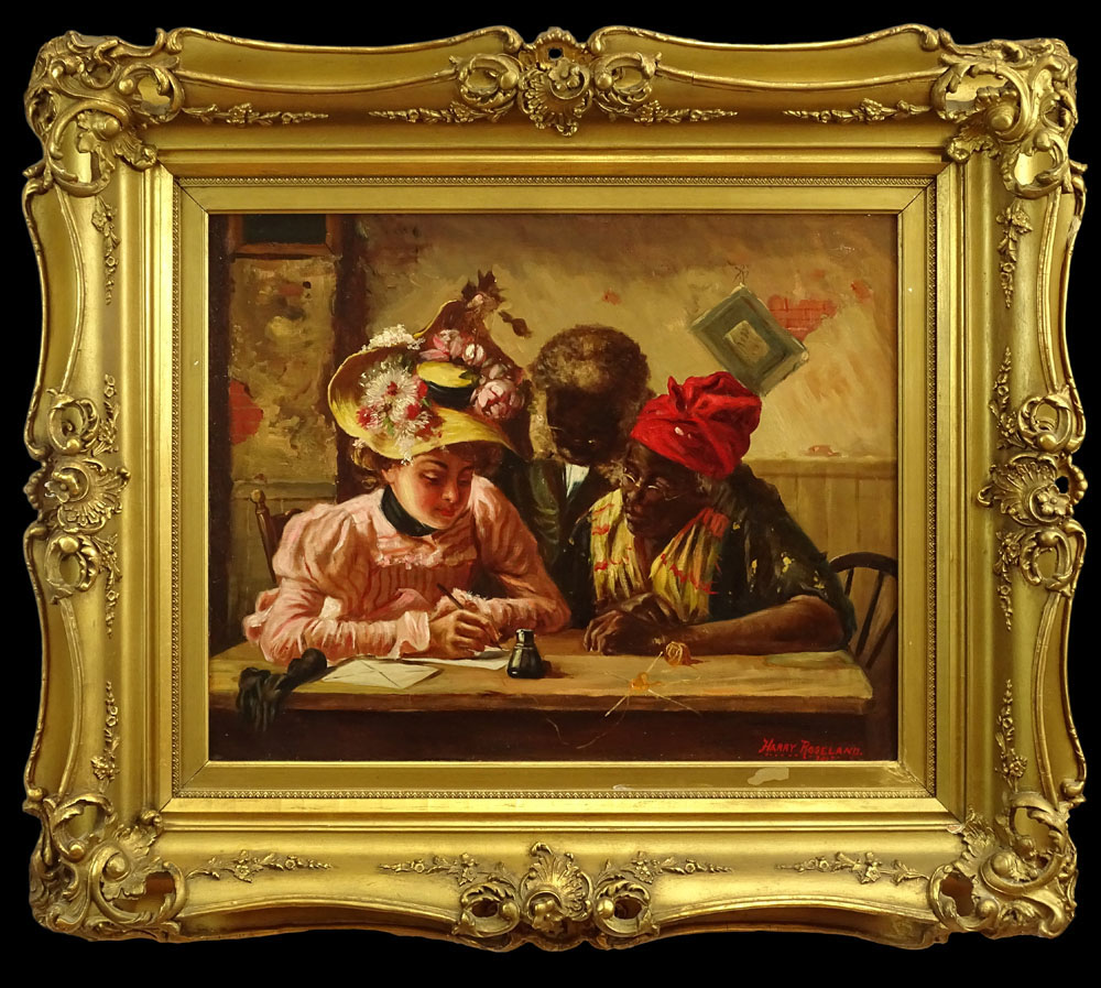 Harry Herman Roseland, American (1866-1950) Oil on Canvas "The Letter". Signed Lower Right. Good - Image 4 of 10