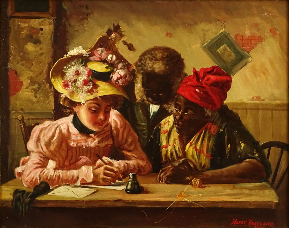 Harry Herman Roseland, American (1866-1950) Oil on Canvas "The Letter". Signed Lower Right. Good - Image 2 of 10