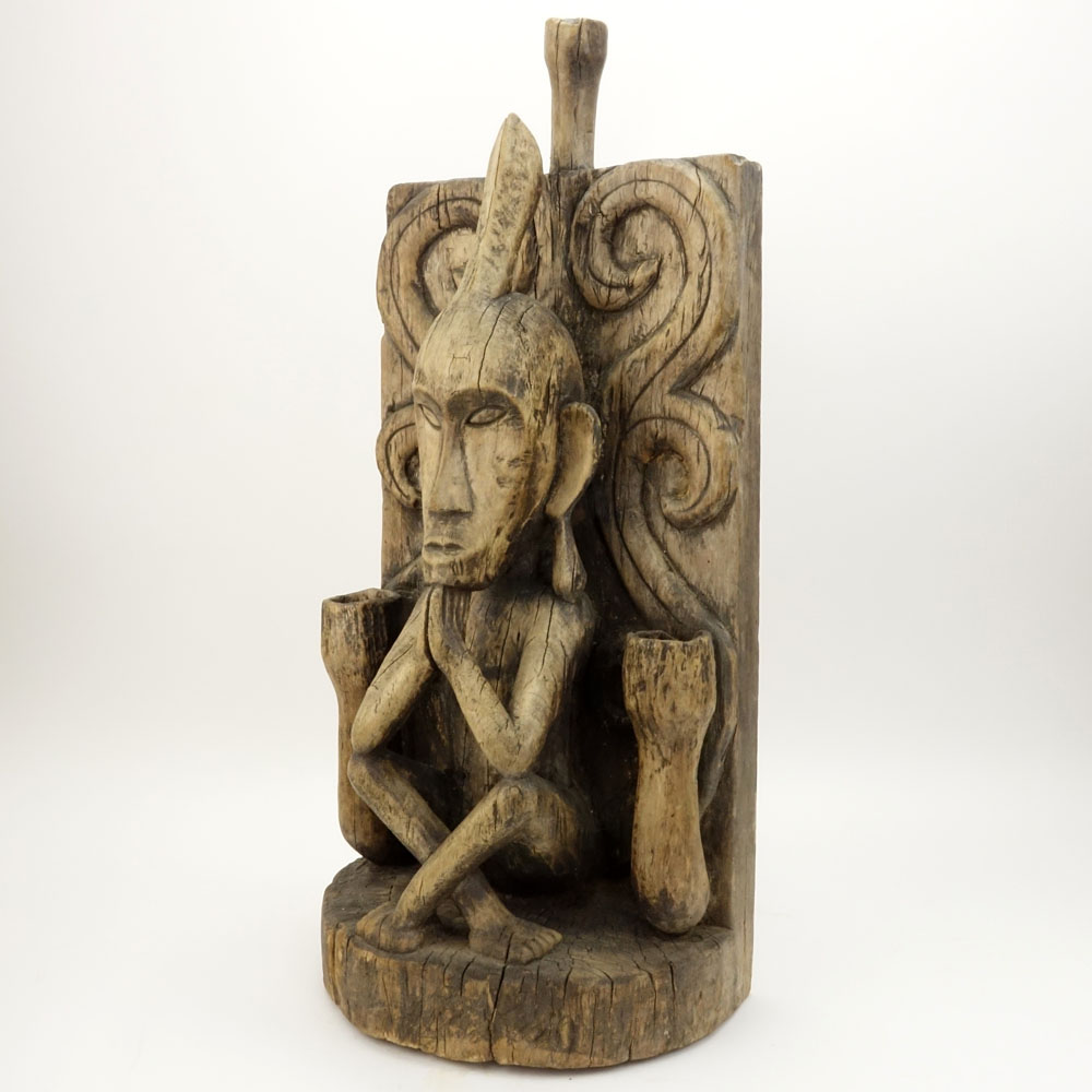 19th Century or Earlier Indonesian Nias or Leti Carved Wood Ancestor Seated Figure. Unsigned. - Image 3 of 12