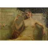 Herbert Denman, American (1855-1903) Oil on canvas, "Nude with Lyre". Signed Lower Right. Craquelure