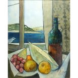 Charles Levier, French (1920-2003) Oil on Canvas "Le Vin et Fruits" Still Life Signed Lower Right.