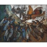 Théo Tobiasse, French (1927-2012) Oil on Canvas, "Le vieillard danse sur un tapis d'epaules".