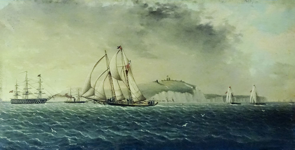 James Edward Buttersworth, American/British (1817-1894) Oil on board "Schooner Yacht Race Off - Image 2 of 8