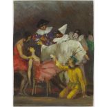 19th Century Venetian School Oil on Panel "Commedia del"Arte". Inscribed en verso. Good condition.