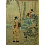 Miyagawa Shuntei, Japanese (1873-1914) 19th Century color woodblock "Beauties And Power" from Ladies