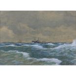 Early 20th Century Russian Watercolor and Gouache on Paper "Ship In Choppy Seas" Signed in